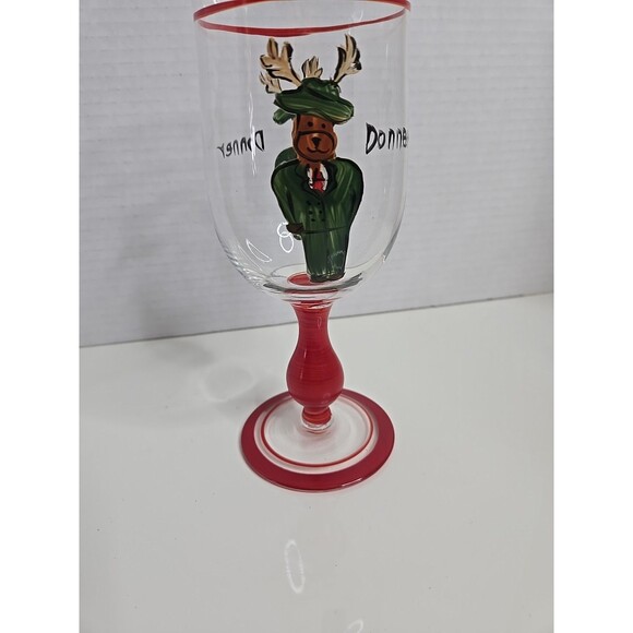 Pottery Barn DONNER Christmas Reindeer Goblet Glass Hand Painted Red Base EUC - Picture 4 of 7